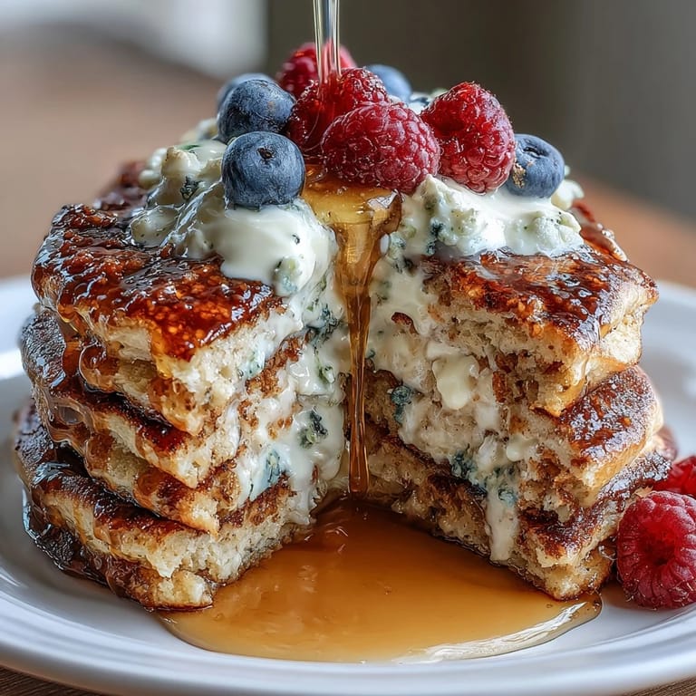 Pyszne, pełnowartościowe naleśniki z jagodami, podane z kwaśnym jogurtem greckim i świeżymi owocami.