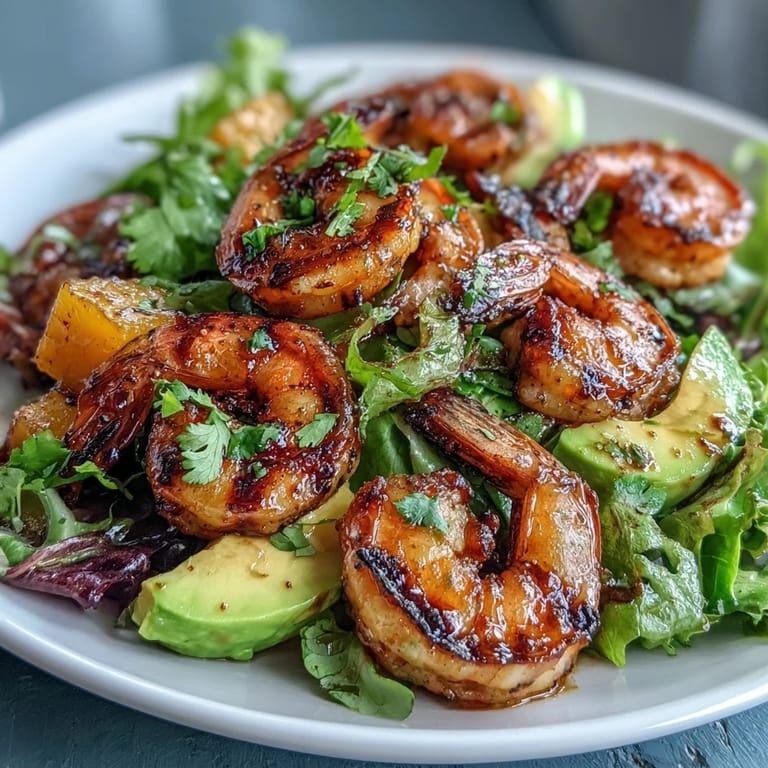 Vibrant summer salad featuring grilled shrimp, ripe mango, and creamy avocado tossed in zesty chili-lime dressing.  