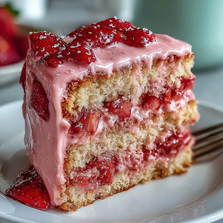 Vibrant pink strawberry lemonade layer cake decorated with fresh berries and edible flowers.  
