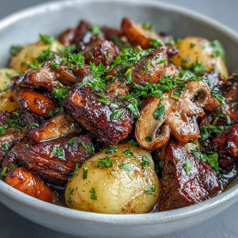 Nasycone, arome i barwne danie: mięso z grzybów i korzeniaki w gęstej zupie warzywnej, idealne na obiad.