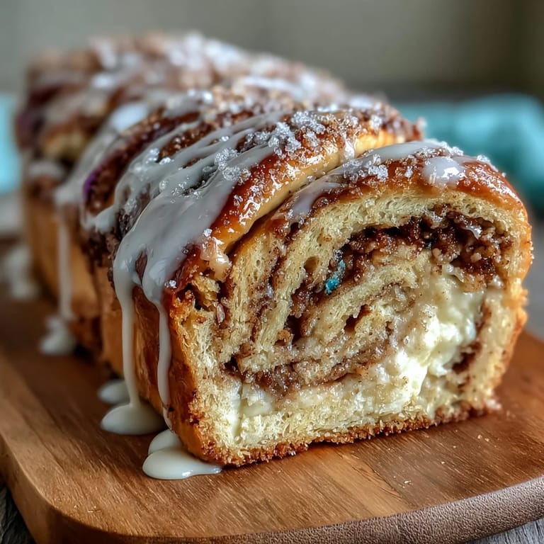 Cinnamon-spiced King Cake Babka Loaf with creamy filling and traditional purple, green, and gold topping