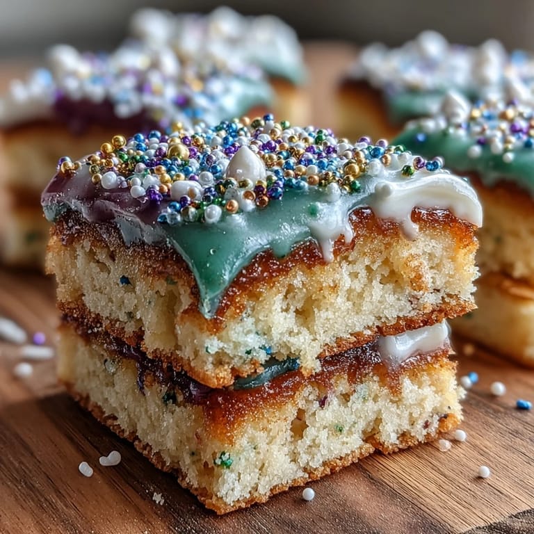 Barwny deser w stylu królewskiego ciasta, idealny na przyjęcia dzięki świątecznej prezentacji.