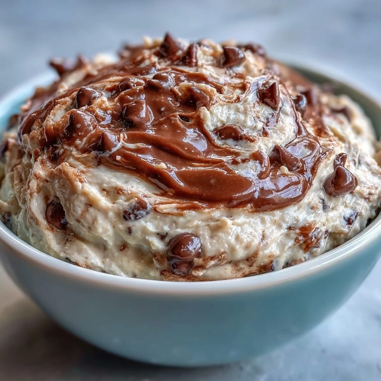 Kremowy dip na bazie serka wiejskiego z mini czekoladkami, idealny do podawania z jabłkami i truskawkami.