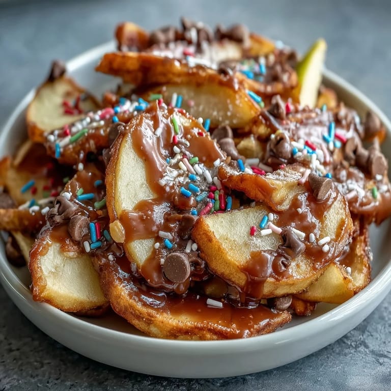 Płynny kajmak, czekolada i orzechy na świeżych plasterkach jabłek tworzą idealne deserowe nacho.