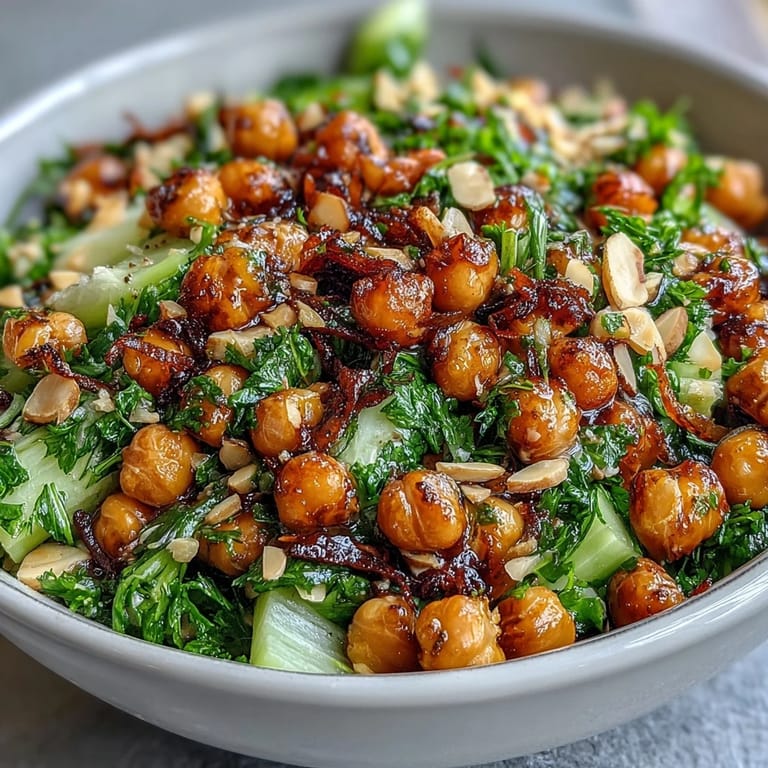 3. Protein-packed chickpea salad with crunchy celery, roasted almonds, and zesty Dijon vinaigrette for a refreshing meal.