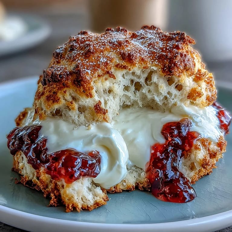 Scony z kremem klinowym i dżemem, idealne na wiosenny pół wieczór z herbatą, złociste i puszyste.