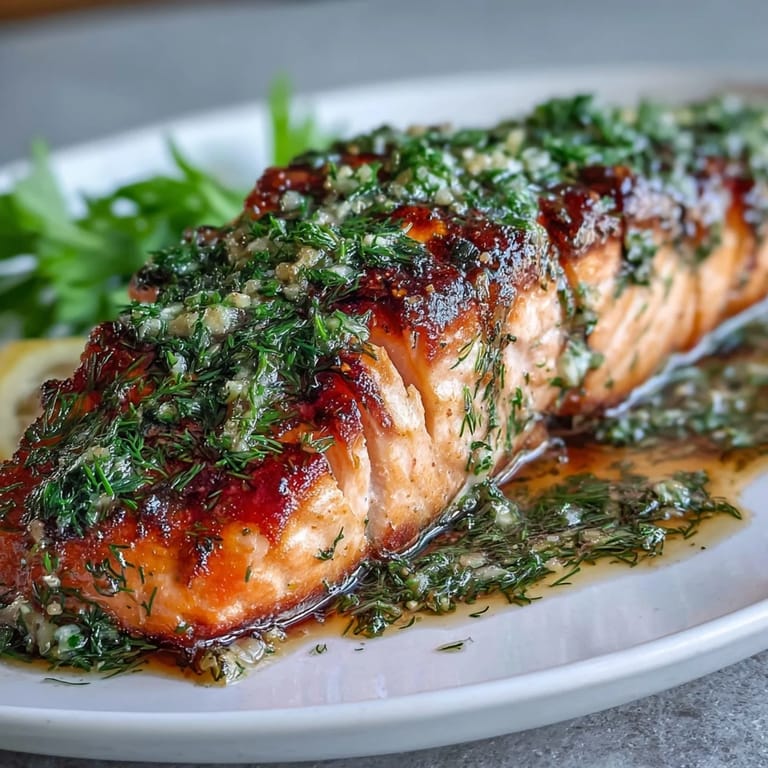 Rozgrzany łosoś z świeżymi ziołami i pomarańczowymi plastrami cytryny, podawany z chrupiącymi szparagami.