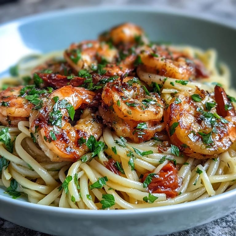 3. Bright, spring-inspired One-Pot Garlic Shrimp with Angel Hair, featuring zucchini, snap peas, and spinach in a zesty white wine sauce.