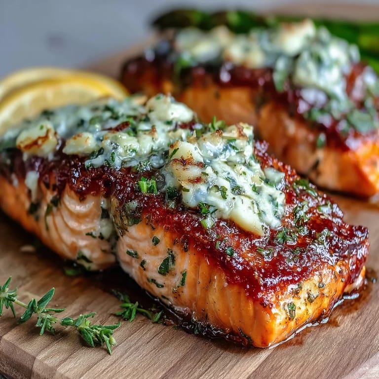 Złociste filety łososia z kiełkami szparagów zapiekane w masłu czosnkowo-cytrynowym.  