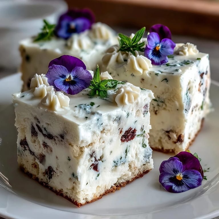 Delikatne wiosenne ciasto w warstwach z kremem bitą i ozdobione wciśniętymi kwiatami jadalnymi - idealne na święta wiosenne.