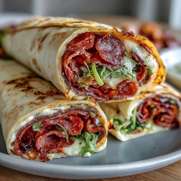 Close-up of Italian Sub Pinwheel Wraps showcasing vibrant roasted red peppers and banana peppers wrapped in soft flour tortillas.