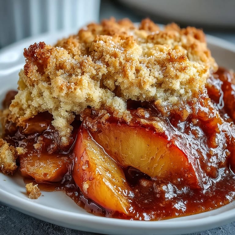 Ciepły brzoskwiniowy cobbler z biszkoptem, idealny na leniwe popołudnie.