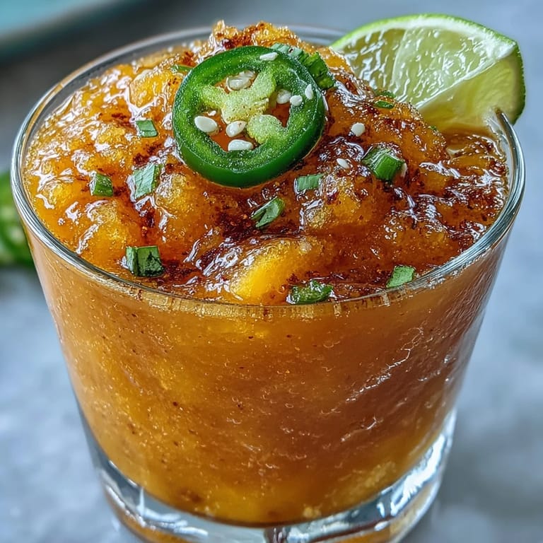 Pyszny, sycący {Fricy Spicy Mango Margarita Slushie} z letnimi owocami, gotowy w 10 minut.