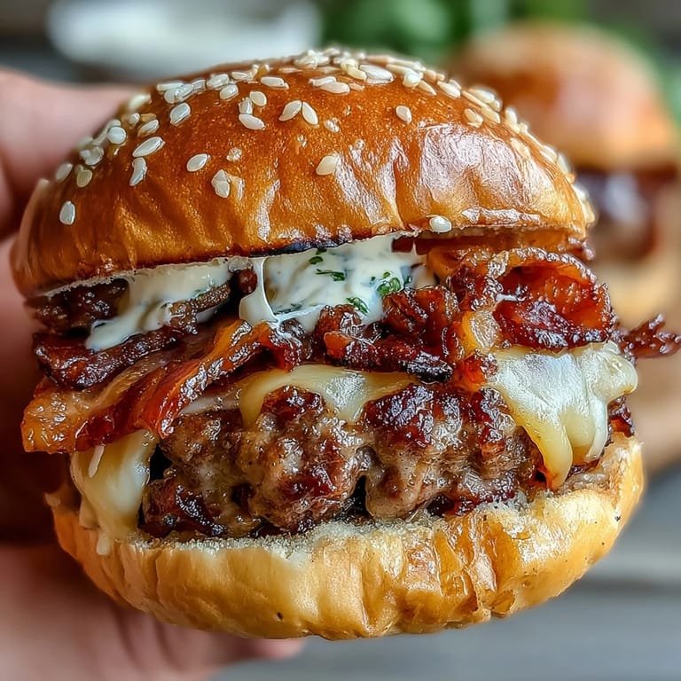 Smaczne, małe burgery z boczkiem, gotowe do podania z ulubionymi dodatkami.