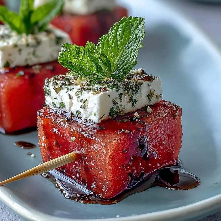Przepyszne Watermelon Feta Bites, szybka przekąska na letnie dni.