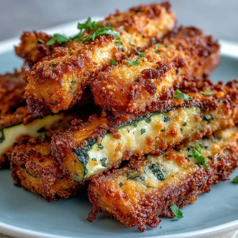 Pyszne, domowe frytki parmezanowe z cukinii, podawaj z sosem ranczerskim.