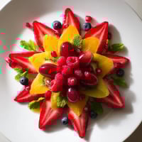 Festive Poinsettia Fruit Bowl featuring vibrant red berries is a beautiful holiday brunch centerpiece.