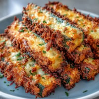 Złociste, chrupiące frytki z cukinii parmezanowej, idealne z sosem marinara.